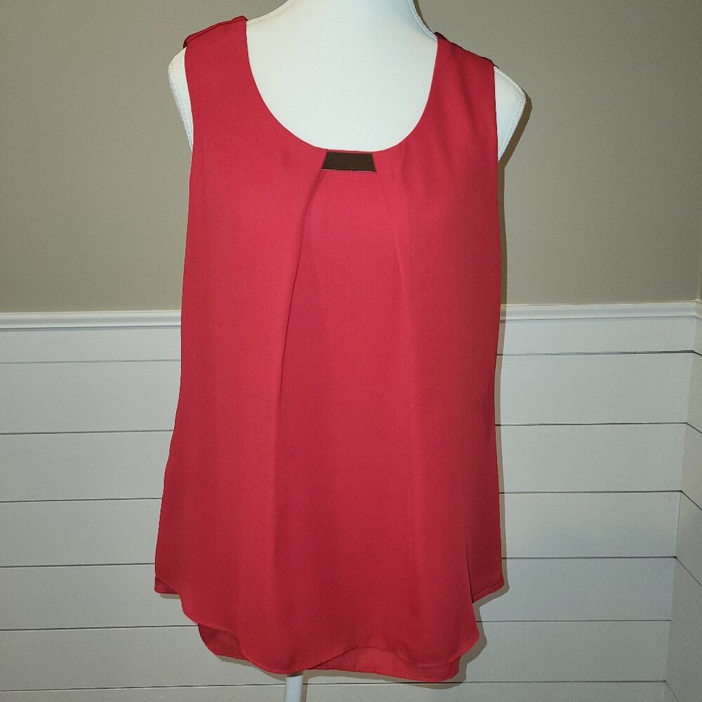 Classic Red Chiffon Sleeveless Blouse Size-M